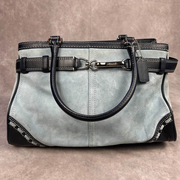 Coach Hampton Blue Suede‎ Carryall Satchel Boho Y2K - Picture 1 of 5